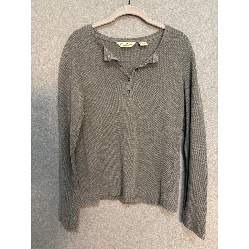 Eddie Bauer Gray Waffle Knit Henley Thermal Top Women's Medium Gorpcore Cabin